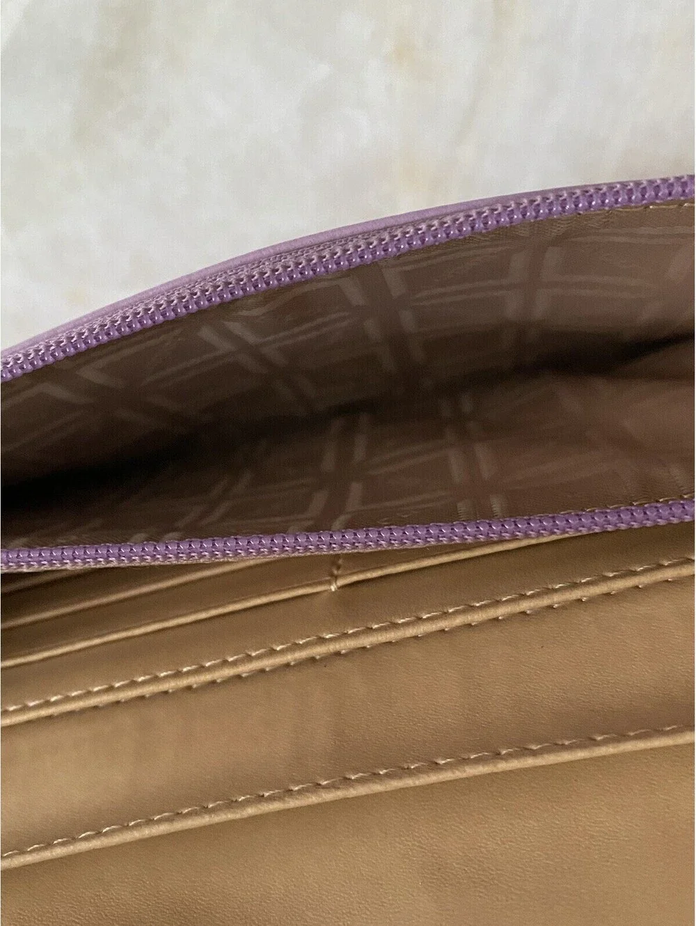 Lodis RFID Leather Lavender Wallet Beige Accent Snap Closure Zip Compartment